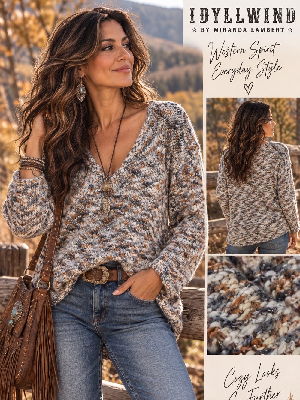 IDYLLWIND by Miranda Lambert Textured Boho Western Sweater M